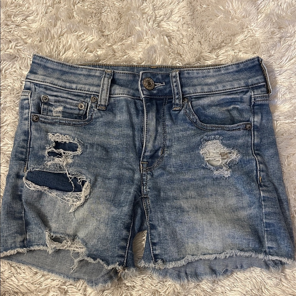 American Eagle midi size 2 next level stretch cut off jeans distressed shorts